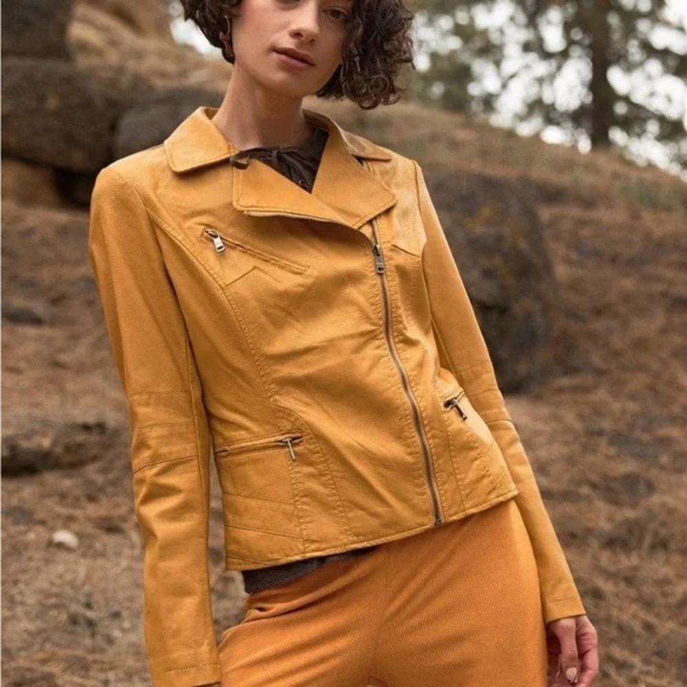 Clotho | Gamboge Vegan Leather Long Sleeve Biker Jacket Various Colors